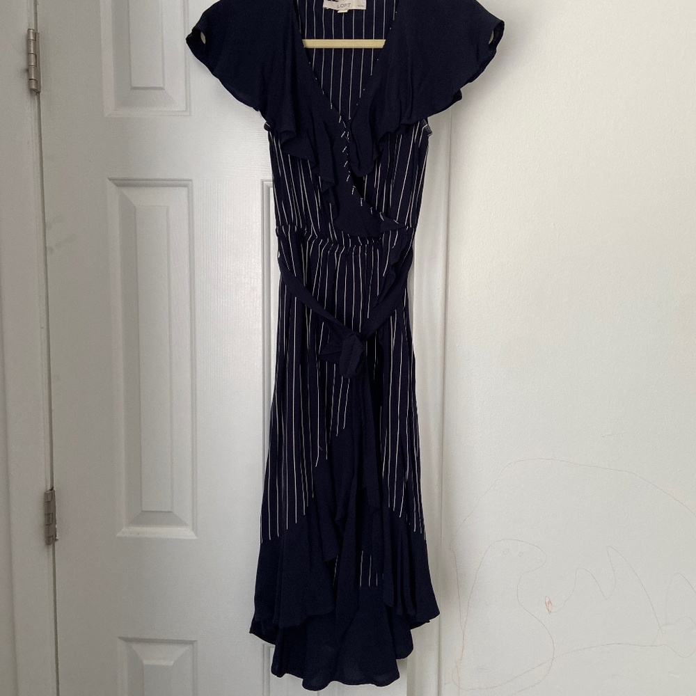 Loft Navy stripe Xsp high low dress